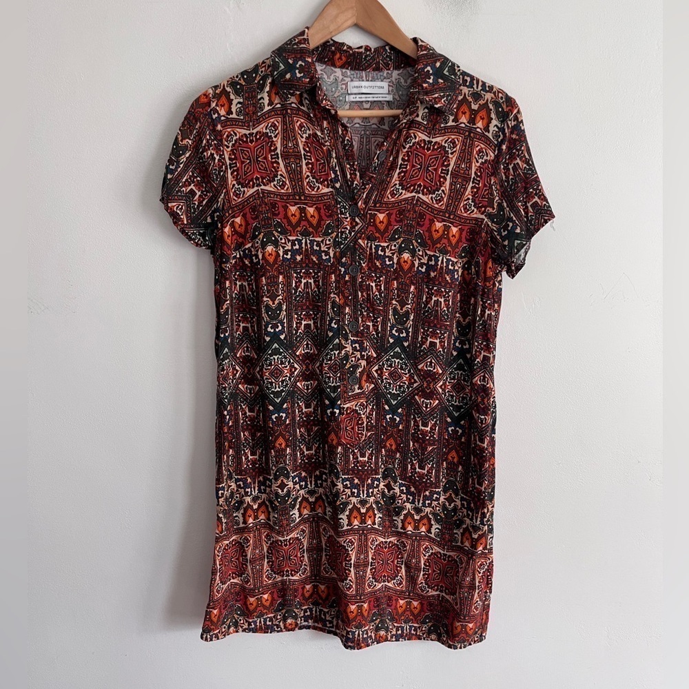 Urban Outfitters Wismer Printed Bohemian Mini Shirt Dress - Picture 3 of 8